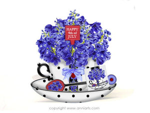 July Birth Flower Printable Teacup Card Kit with Delphiniums and Rubies