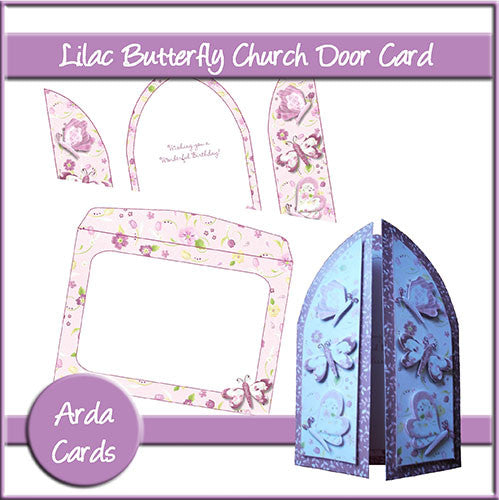 Lilac Butterfly Church Door Card - The Printable Craft Shop