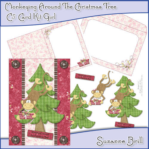 Monkeying Around The Christmas Tree C5 Card Kit - The Printable Craft Shop