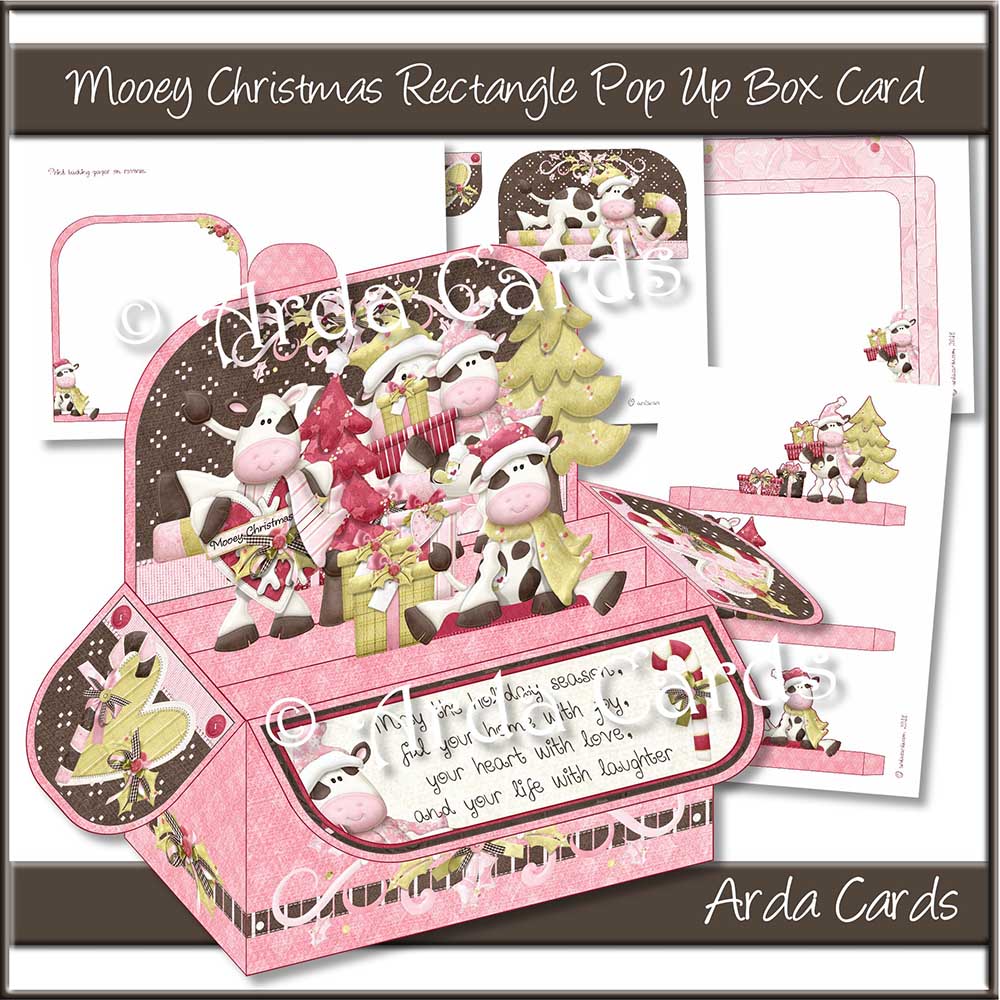 Mooey Christmas Rectangle Pop Up Box Card Printable