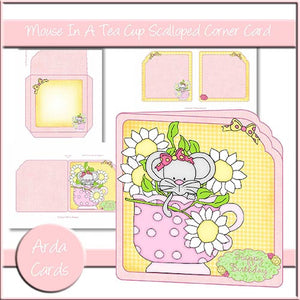 Mouse In A Teacup Scalloped Corner Card - The Printable Craft Shop
