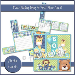 New Baby Boy 4 Fold Flap Card - The Printable Craft Shop - 1