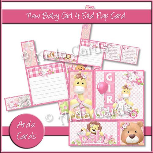 New Baby Girl 4 Fold Flap Card - The Printable Craft Shop - 1