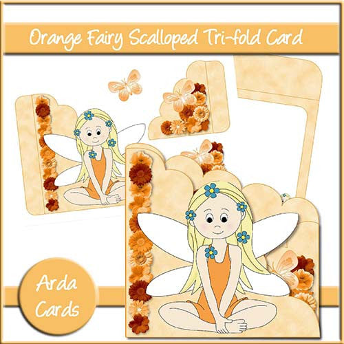 Orange Fairy Scalloped Trifold Card - The Printable Craft Shop