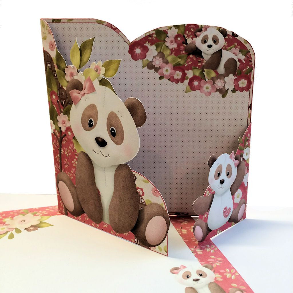 Pink Panda Paws Wrap Around Gatefold Card - The Printable Craft Shop