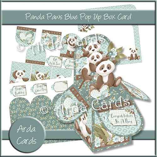 Panda Paws Blue Pop Up Box Card