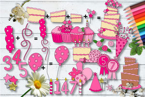 Party Time In Pink CU Clipart & Paper