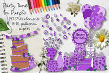 Load image into Gallery viewer, Party Time In Purple CU Clipart &amp; Paper