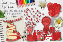 Load image into Gallery viewer, Party Time In Red CU Clipart &amp; Paper