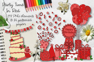 Party Time In Red CU Clipart & Paper