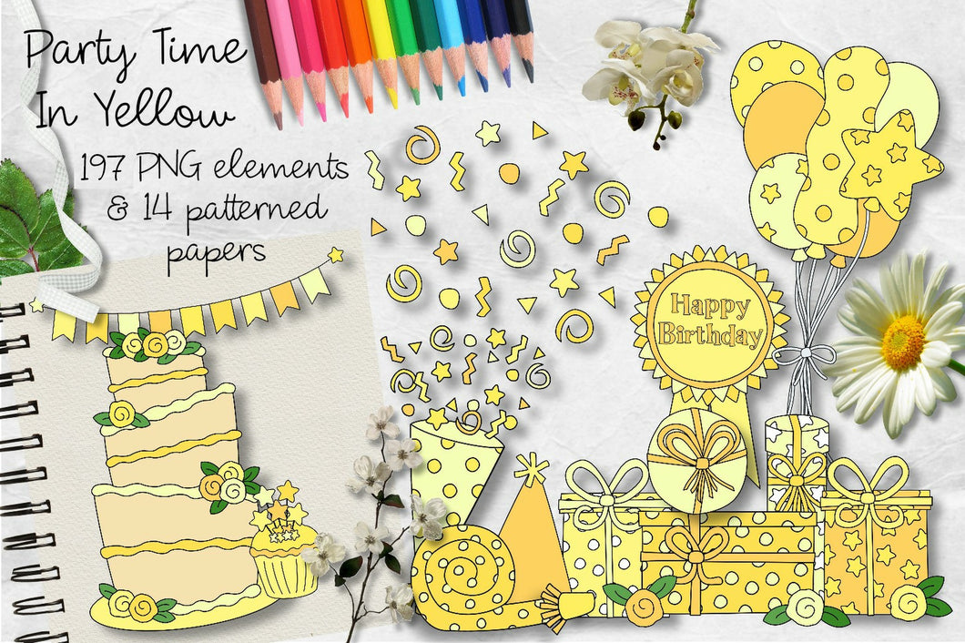 Party Time In Yellow CU Clipart & Paper