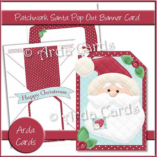 Patchwork Santa Pop Out Banner Card - The Printable Craft Shop