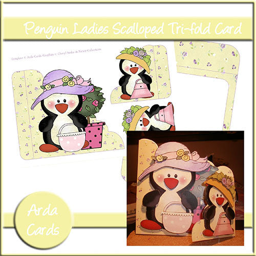Penguin Ladies Tri-Fold Card - The Printable Craft Shop