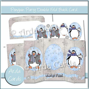 Penguin Party Double Foldback card - The Printable Craft Shop
