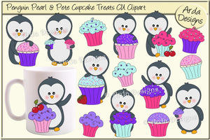 Penguin Pearl & Pete Cupcake Treats CU Clipart