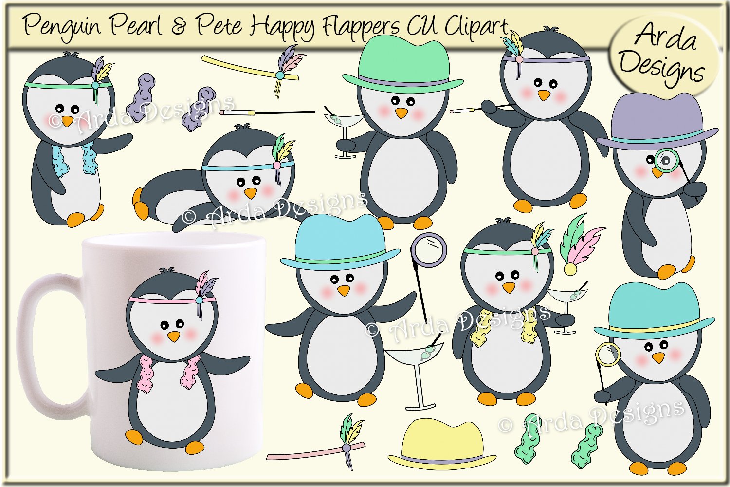 Penguin Pearl & Pete Happy Flappers CU Clipart
