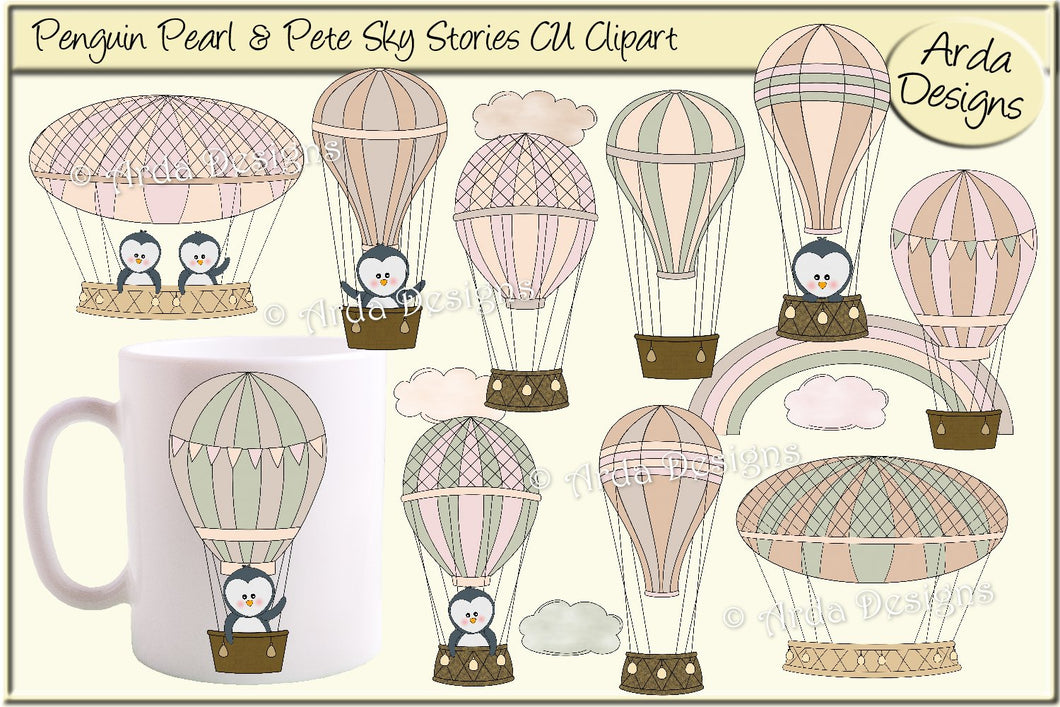 Penguin Pearl & Pete Sky Stories CU Clipart