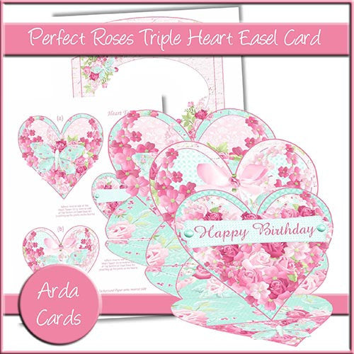 Perfect Roses Triple Heart Easel Card - The Printable Craft Shop