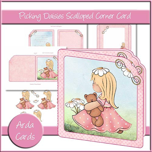 Picking Daisies Scalloped Corner Card - The Printable Craft Shop