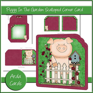 Piggy In The Garden Scalloped Corner Card - The Printable Craft Shop
