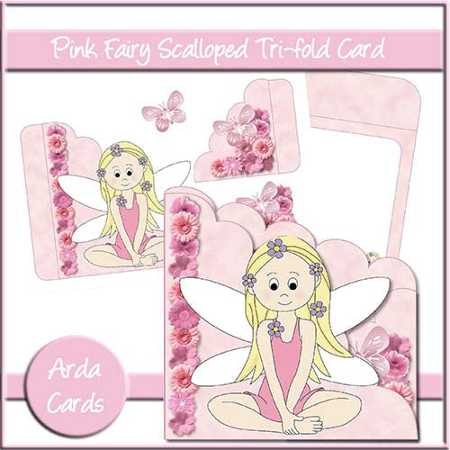 Pink Fairy Scalloped Trifold Card - The Printable Craft Shop