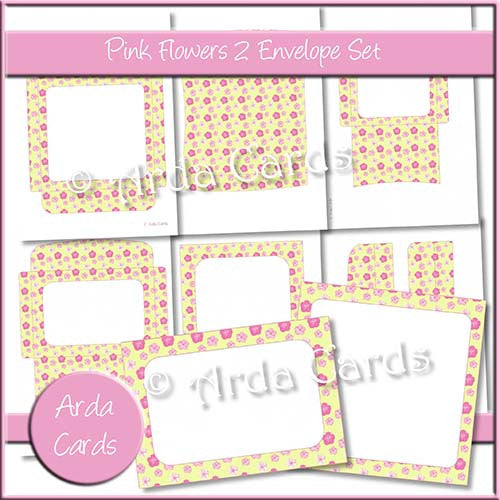 Pink Flowers 2 Envelope Set - The Printable Craft Shop