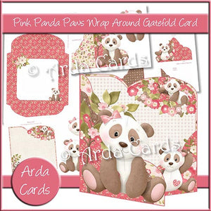 Pink Panda Paws Wrap Around Gatefold Card - The Printable Craft Shop