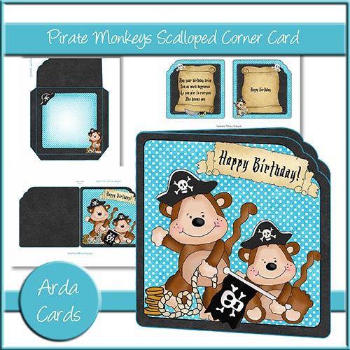 Pirate Monkeys Scalloped Corner Card - The Printable Craft Shop