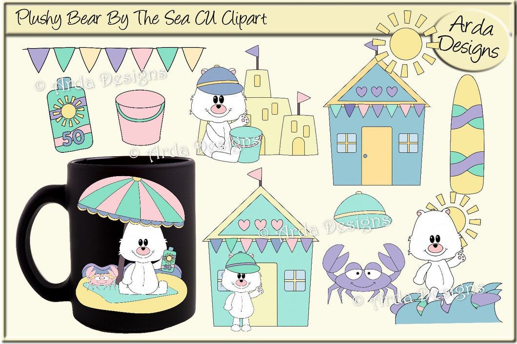 Plushy Polar Bear By The Sea CU Clipart