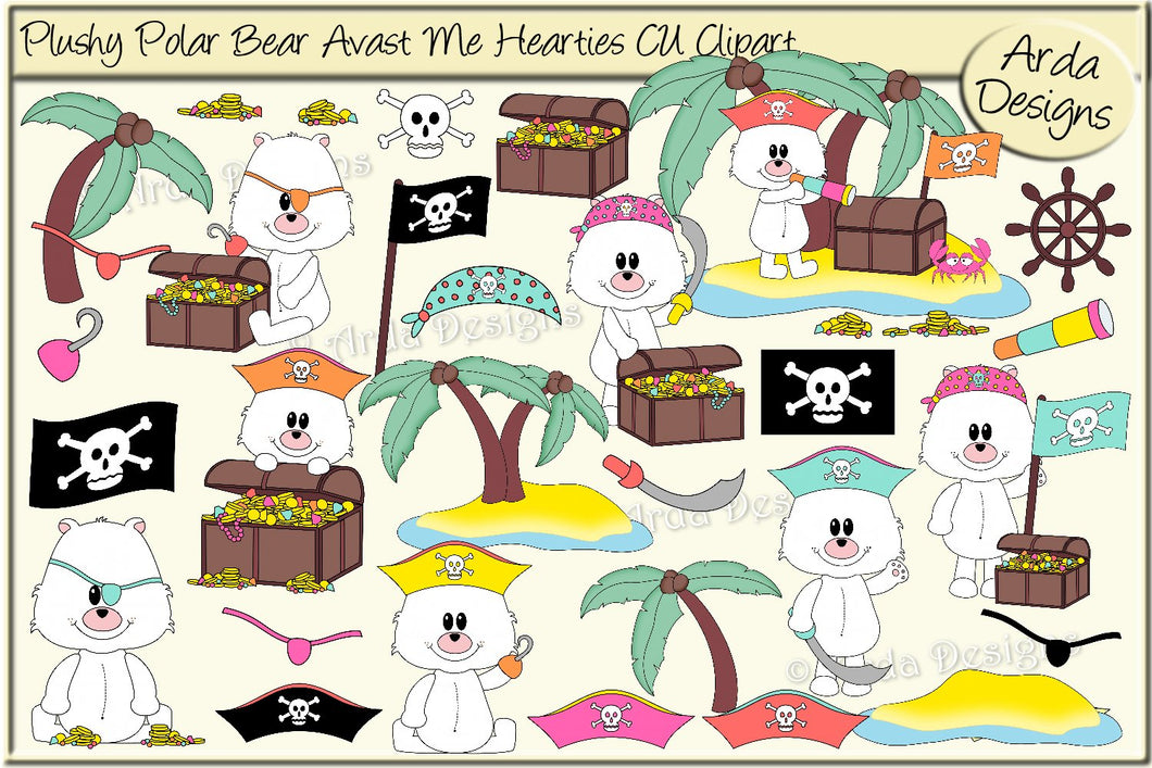 Plushy Polar Bear Avast Me Hearties CU Clipart