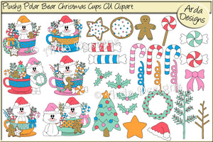 Plushy Polar Bear Christmas Cups CU Clipart