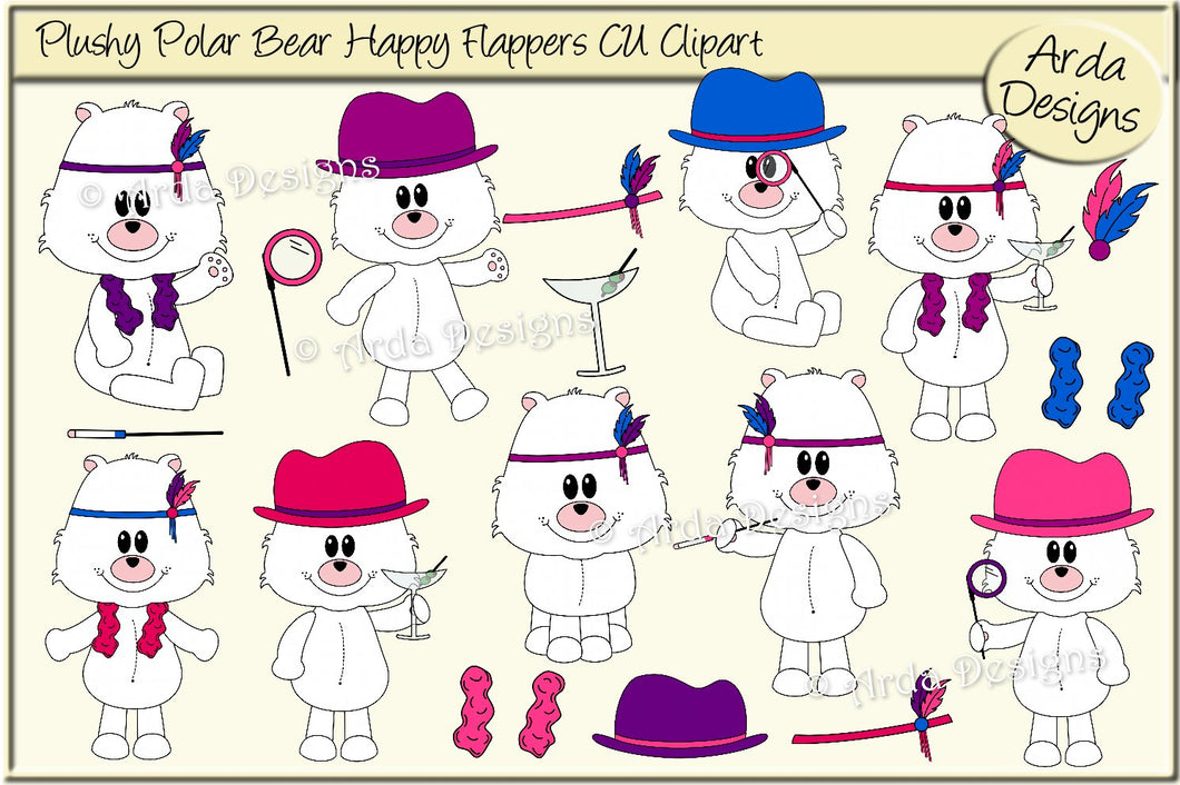 Plushy Polar Bear Happy Flappers CU Clipart