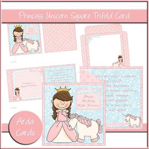 Princess Unicorn Square Tri Fold Card - The Printable Craft Shop