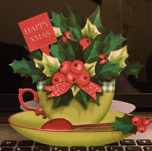 Christmas Holly Teacup Printable Cradle Card