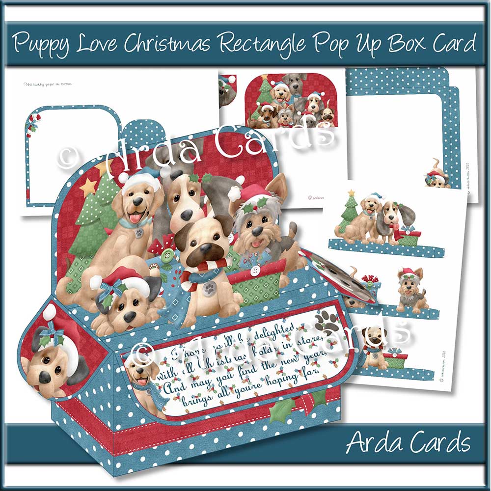 Puppy Love Christmas Rectangle Pop Up Box Card Printable