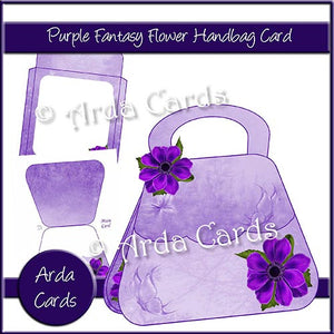Purple Fantasy Flower Handbag Card - The Printable Craft Shop