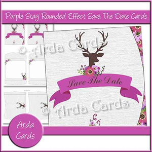 Purple Stag Rounded Effect Save The Date Cards