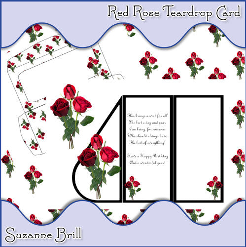 Red Rose Teardrop Card - The Printable Craft Shop