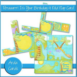 Rrraaarrr! It's Your Birthday 4 Fold Flap Card - The Printable Craft Shop