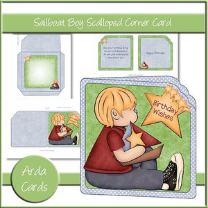 Sailboat Boy Scalloped Corner Card - The Printable Craft Shop