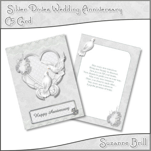 Silver Doves Wedding Anniversary C5 Card - The Printable Craft Shop