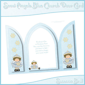 Snow Angels Blue Church Door Card - The Printable Craft Shop