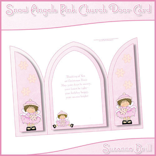Snow Angels Pink Church Door Card - The Printable Craft Shop