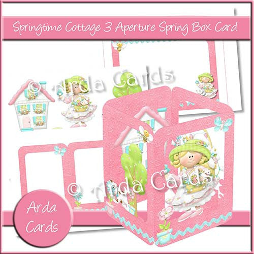 Springtime Cottage 3 Aperture Spring Box Card - The Printable Craft Shop
