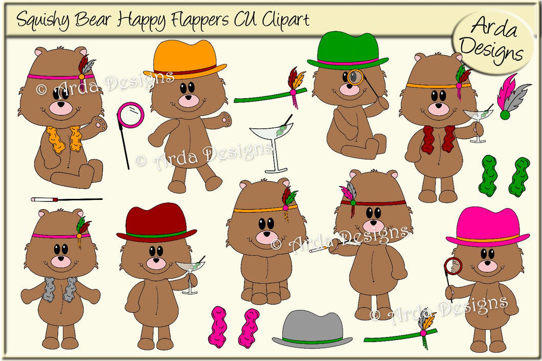 Squishy Bear Happy Flappers CU Clipart
