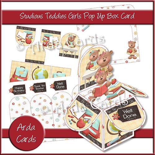 Studious Teddies Girls Pop Up Box Card