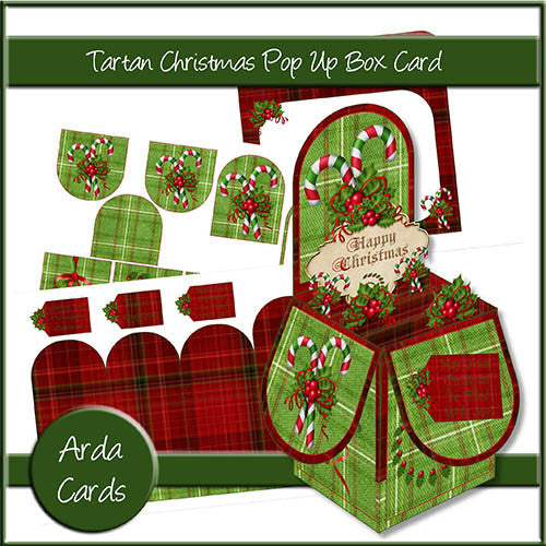 Tartan Christmas Printable Pop Up Box Card - The Printable Craft Shop