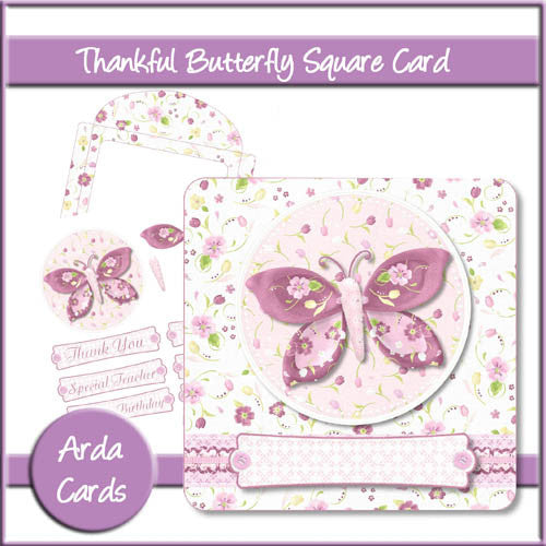 Thankful Butterfly Square Card - The Printable Craft Shop