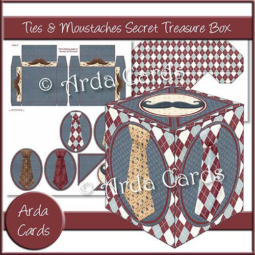 Ties & Moustaches Secret Treasure Box - The Printable Craft Shop