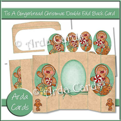 Tis A Gingerbread Christmas Double Foldback Card - The Printable Craft Shop
